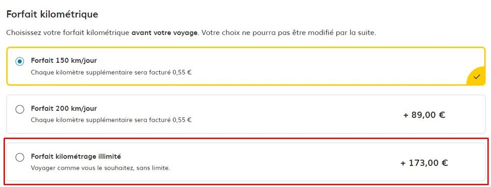 Forfait Kilométrage illimité