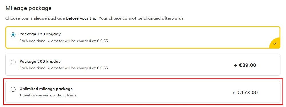 unlimited mileage package